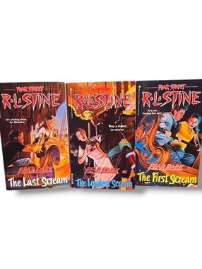 R.L. Stine Fear Park Trilogy Complete 3 Book Set, First Loudest Last Scream, 1Ed